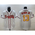 Boles Atlanta Braves #13 Ronald Acuna Jr White Gold  2021 World Series Champions Stitched Cool Base Jersey