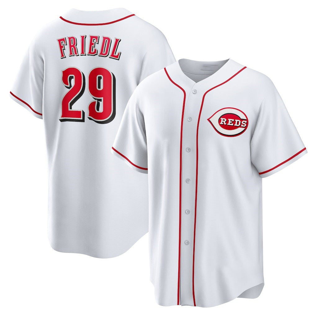 Boles Cincinnati Reds #29 TJ Friedl White  Home Replica Jersey