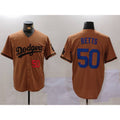 Boles Los Angeles Dodgers #50 Mookie Betts Number Olive  Cool Base Limited Stitched Jersey 2