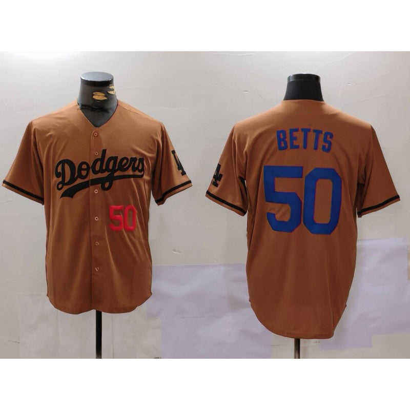 Boles Los Angeles Dodgers #50 Mookie Betts Number Olive  Cool Base Limited Stitched Jersey 2