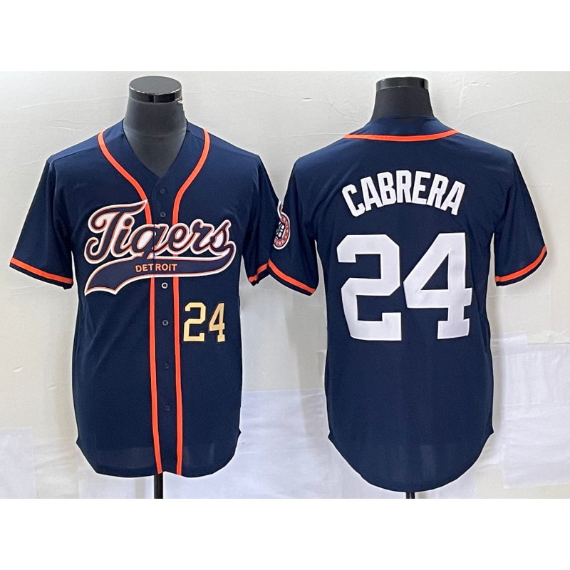 Boles Detroit Tigers #24 Miguel Cabrera Number Navy Blue  Cool Base Stitched Jersey