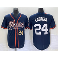 Boles Detroit Tigers #24 Miguel Cabrera Number Navy Blue  Cool Base Stitched Jersey