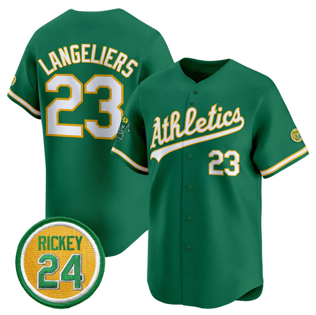 Boles  Oakland Athletics  #23 Shea Langeliers Green  2024 Limited With Rickey Henderson Patch Stitched Jersey