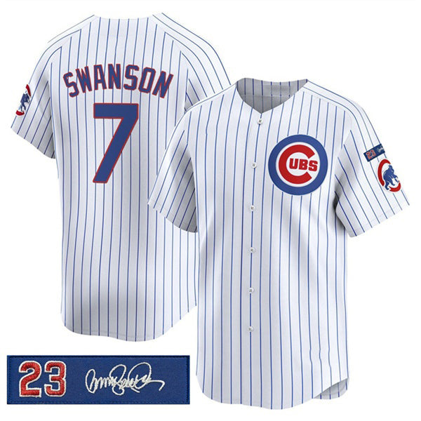 Boles  Chicago Cubs #7 Dansby Swanson White  Pinstripe 'Ryne Sandberg Tribute' Vapor Limited V3 Stitched Jersey
