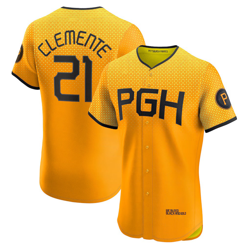Boles  Pittsburgh Pirates #21 Roberto Clemente Gold  City Connect Elite Player Jersey