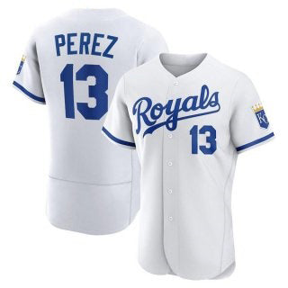 Boles  Kansas City Royals #13 Salvador Perez White  Flex Base Stitched Jersey