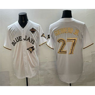Boles  Toronto Blue Jays #27 Vladimir Guerrero Jr White Gold  2025 American League Champions Limited Stitched Jersey