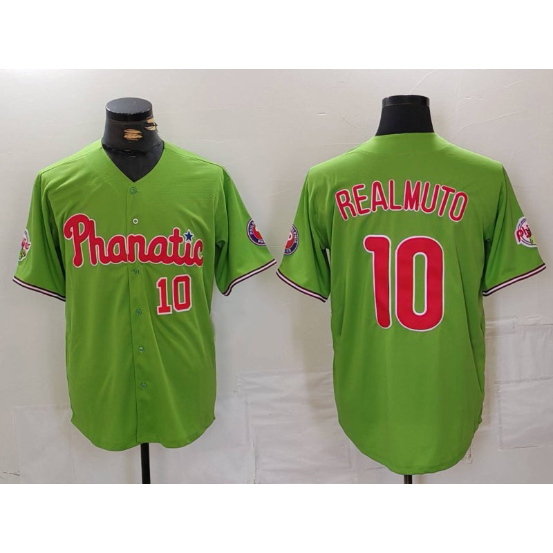 Boles  Philadelphia Phillies #10 JT Realmuto Number Green  With Patch Stitched Cool Base Jersey