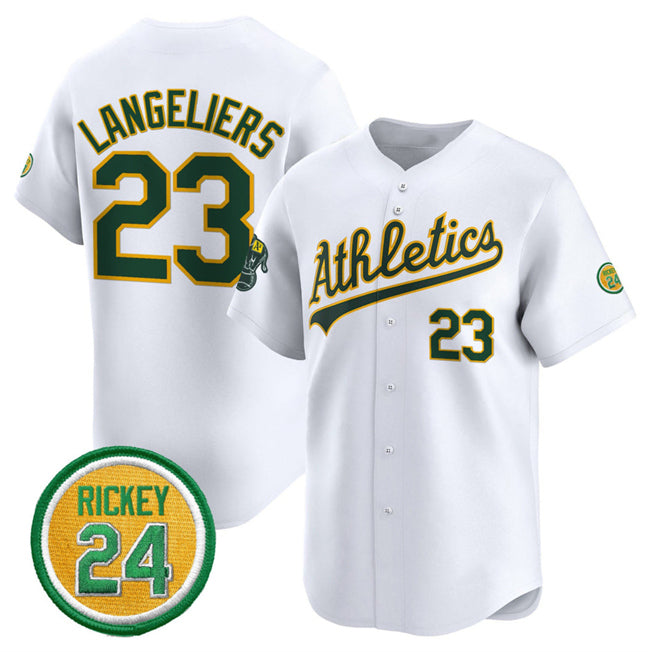 Boles  Oakland Athletics  #23 Shea Langeliers White  2024 Home Limited With Rickey Henderson Patch Stitched Jersey