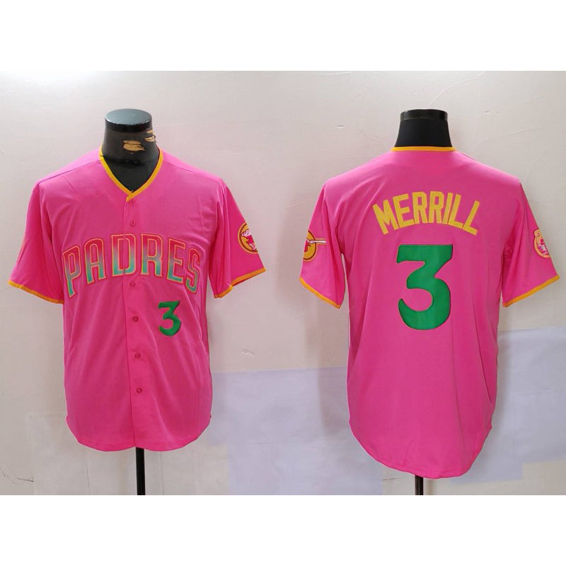 Boles  San Diego Padres #3 Jackson Merrill Pink  Player Number Fashion Jersey 2
