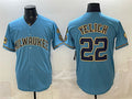Boles    Milwaukee Brewers #22 Christian Yelich Blue  With Home & Bob Uecker Patch Stitched Jersey