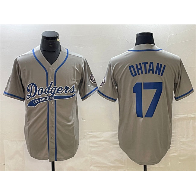 Boles Los Angeles Dodgers #17 Shohei Ohtani Gray  Cool Base With Patch Stitched Jersey