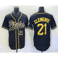 ittsburgh Pirates #21 Roberto Clemente Number Black  Cool Base Stitched Jersey