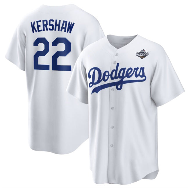 Boles Los Angeles Dodgers #22 Clayton Kershaw White  2025 World Series Home Cool Base Stitched Jersey