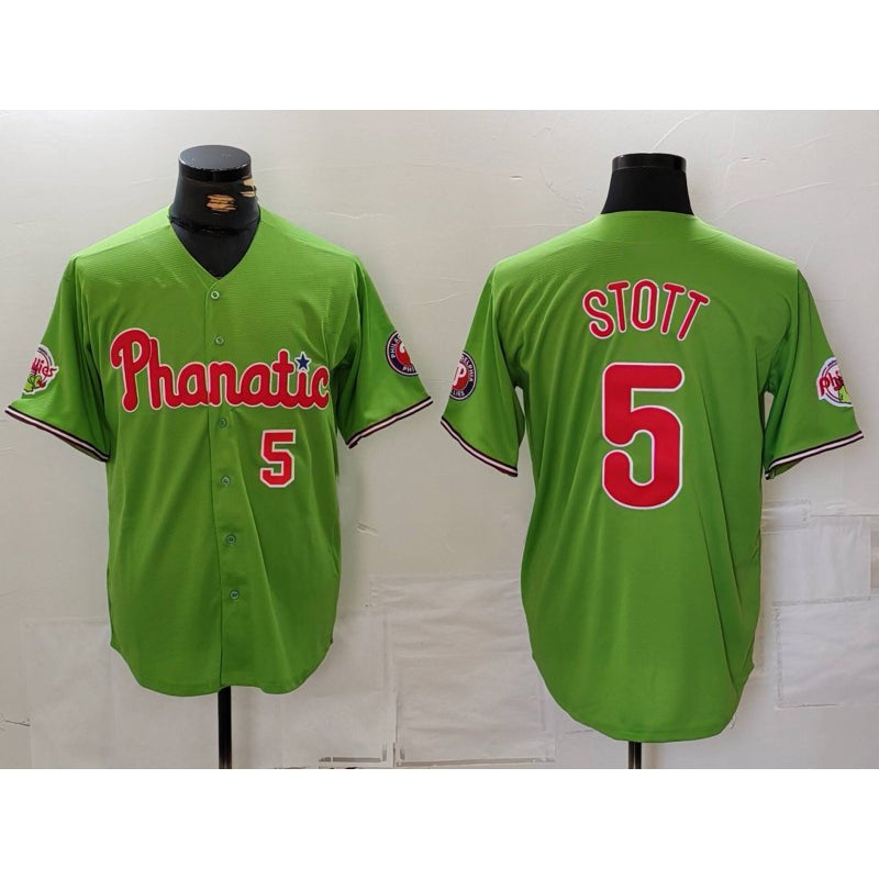 Boles  Philadelphia Phillies #5 Bryson Stott Number Green  With Patch Stitched Cool Base Jersey