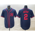 Boles  New York Yankees #2 Derek Jeter Navy Red  Fashion Cool Base Jersey