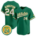 Boles  Oakland Athletics  #24 Rickey Henderson Green  2024 Limited With Rickey Henderson Patch Stitched Jersey
