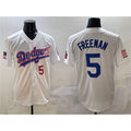 Boles Los Angeles Dodgers #5 Freddie Freeman White  With American Flag Patch Limited Stitched Jersey