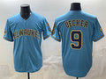 Boles    Milwaukee Brewers #9 Bob Uecker Blue  With Home & Bob Uecker Patch Stitched Jersey