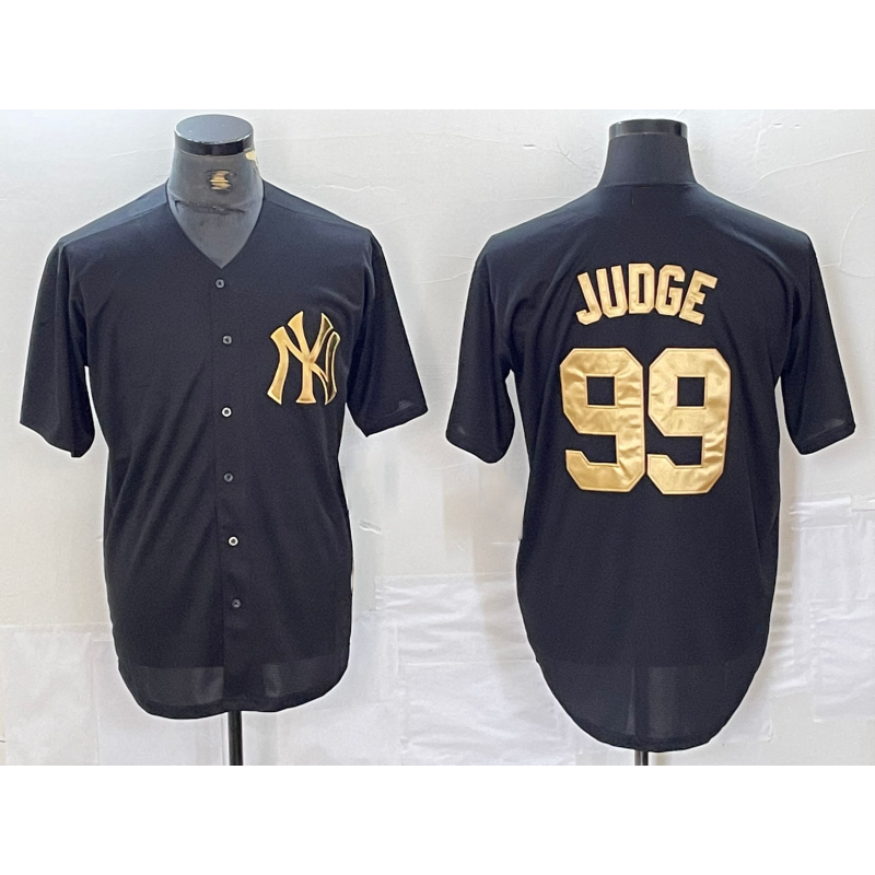 Boles  New York Yankees #99 Aaron Judge Black Gold  Cool Base Stitched Jersey
