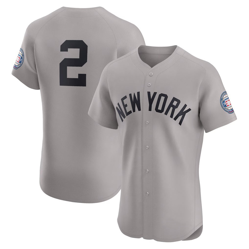 Boles  New York Yankees #2 Derek Jeter Gray  Road 2020 Hall of Fame Induction Patch Elite Player Jersey