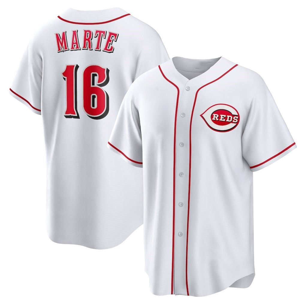 Boles Cincinnati Reds #16 Noelvi Marte White  Home Replica Jersey