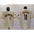 Boles    Milwaukee Brewers #11 Jackson Chourio Cream  Stitched Cool Base Jerseys