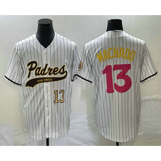 Boles  San Diego Padres #13 Manny Machado Number White  Pinstripe 2023 City Connect Cool Base Stitched Jersey