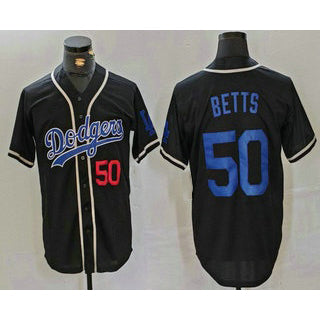 Boles Los Angeles Dodgers #50 Mookie Betts Number Black  Cool Base With Patch Stitched Jersey 2