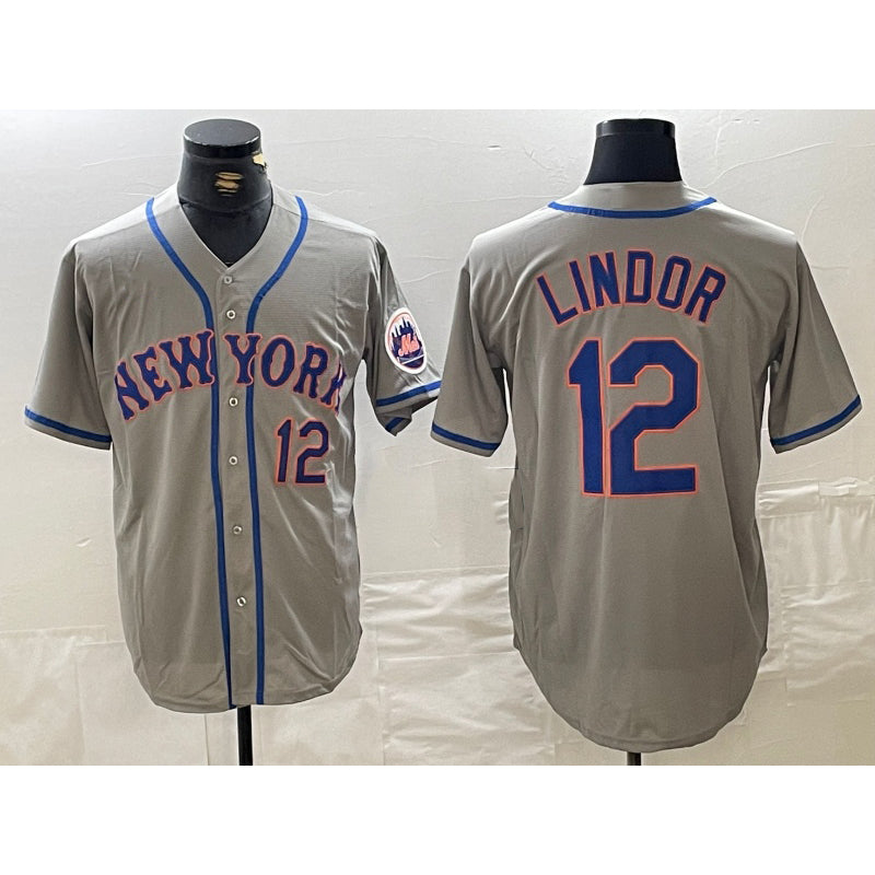 Boles  New York Mets #12 Francisco Lindor Number Grey  Stitched Cool Base Jersey