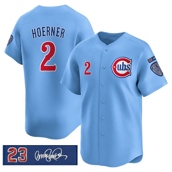 Boles  Chicago Cubs #2 Nico Hoerner Blue  'Ryne Sandberg Tribute' Vapor Limited V3 Stitched Jersey