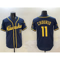 Boles    Milwaukee Brewers #11 Jackson Chourio Navy  With Home Patch Limited Stitched Jersey