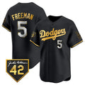 Boles Los Angeles Dodgers #5 Freddie Freeman Black Gold  With Jackie Robinson Patch Limited Stitched Jersey