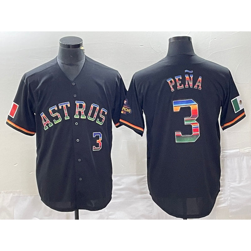 Boles Houston Astros #3 Jeremy Pena Number Black  Rainbow World Serise Champions Patch Cool Base Stitched Jersey