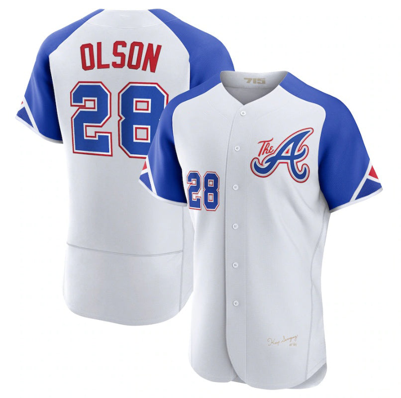 Boles Atlanta Braves #28 Matt Olson White  2023 City Connect Flex Base Stitched Jersey 2