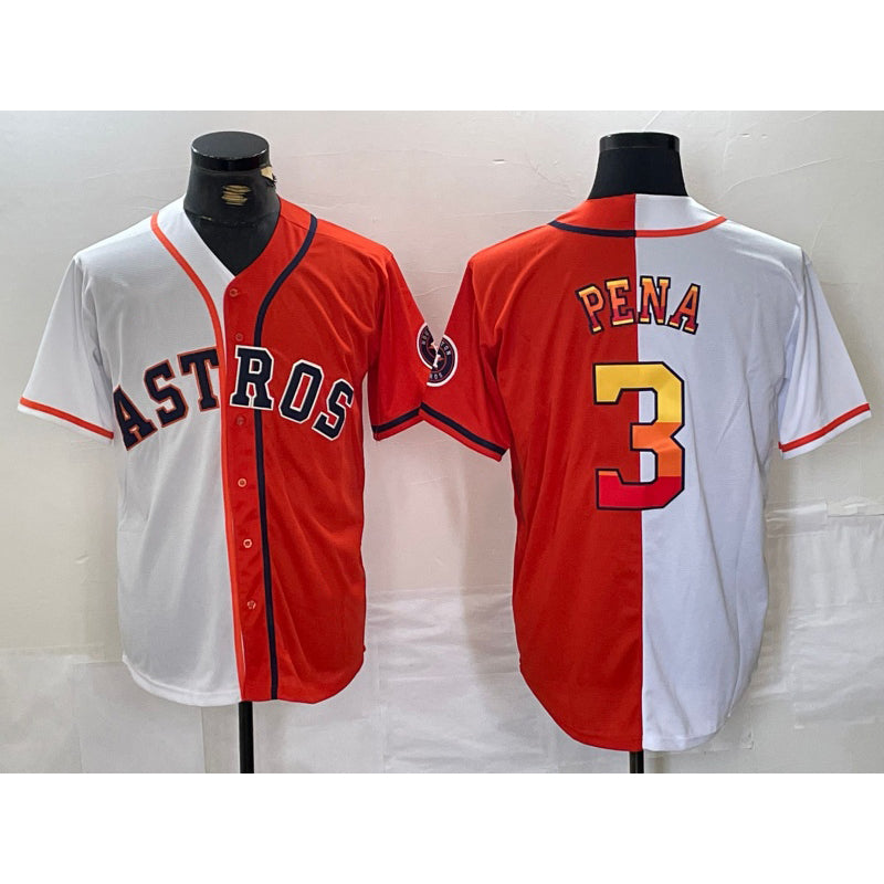 Boles Houston Astros #3 Jeremy Pena White Orange  Split Stitched Jersey 2
