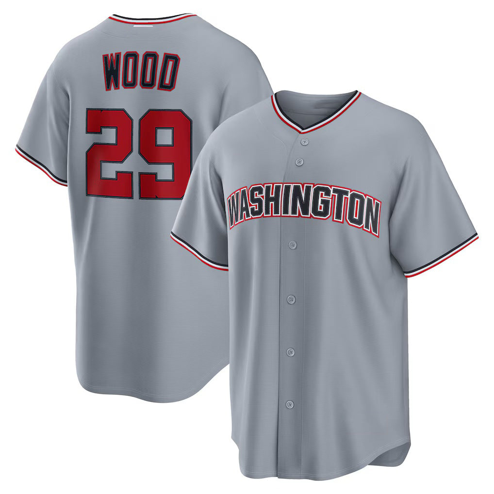 Boles  Washington Nationals #29 James Wood Gray  Road Replica Jersey