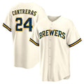 Boles    Milwaukee Brewers #24 William Contreras Cream  Home Replica Jersey