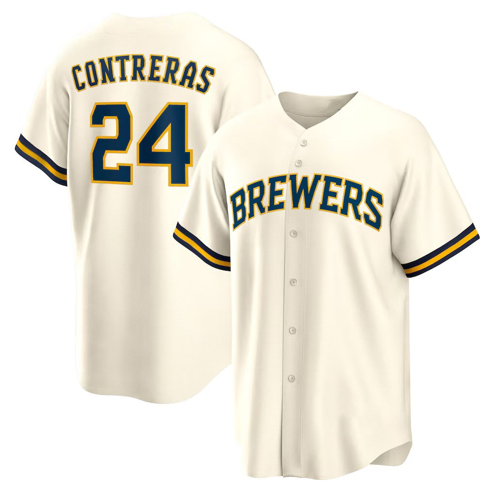 Boles    Milwaukee Brewers #24 William Contreras Cream  Home Replica Jersey