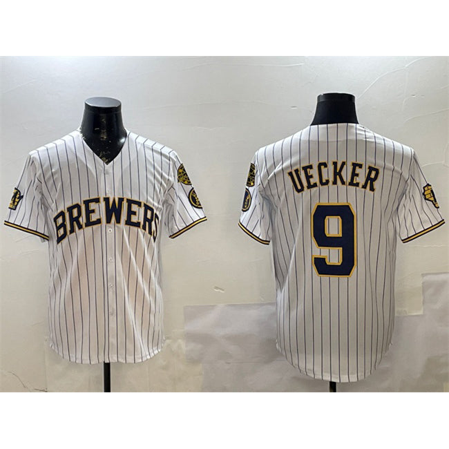 Boles    Milwaukee Brewers #9 Bob Uecker White  With Home Patch Limited Stitched Jersey