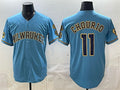 Boles    Milwaukee Brewers #11 Jackson Chourio Blue  With Home & Bob Uecker Patch Stitched Jersey