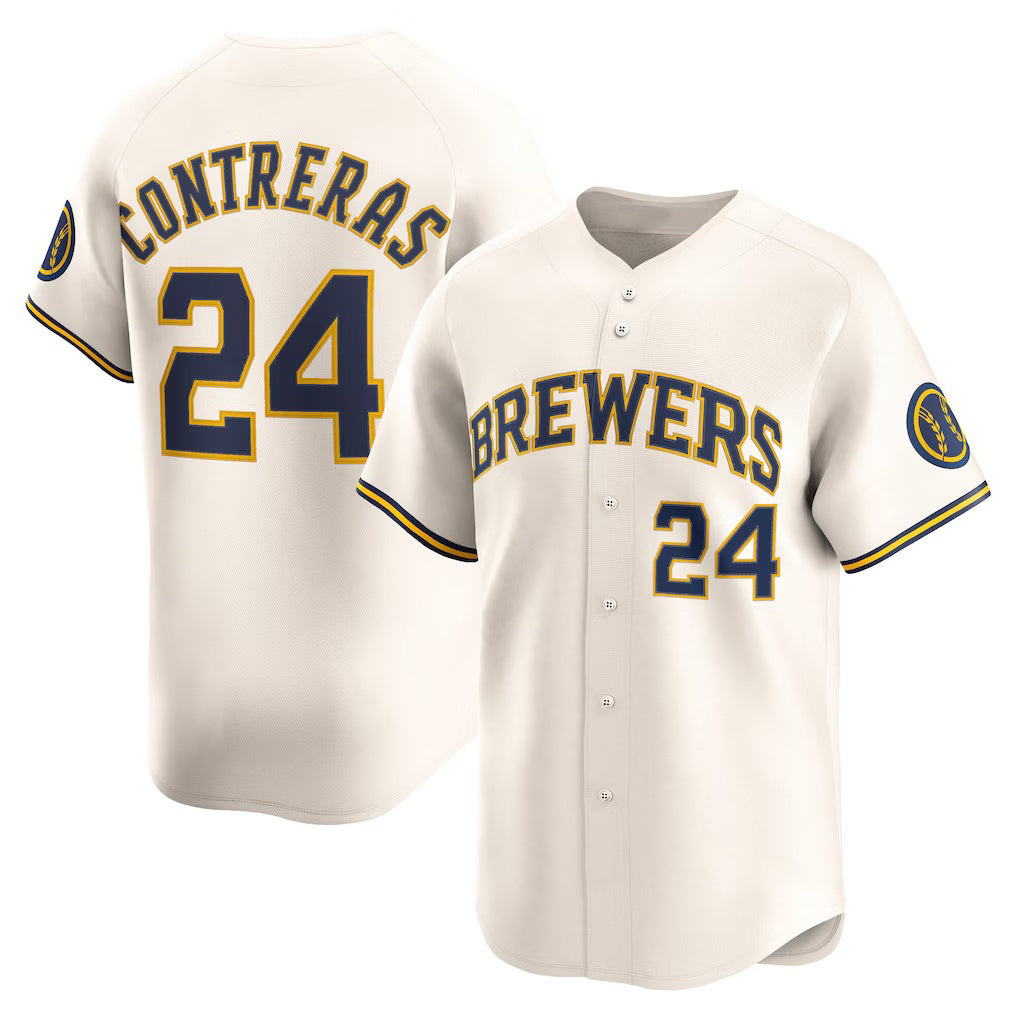 Boles    Milwaukee Brewers #24 William Contreras Cream  Home Limited Player Jersey