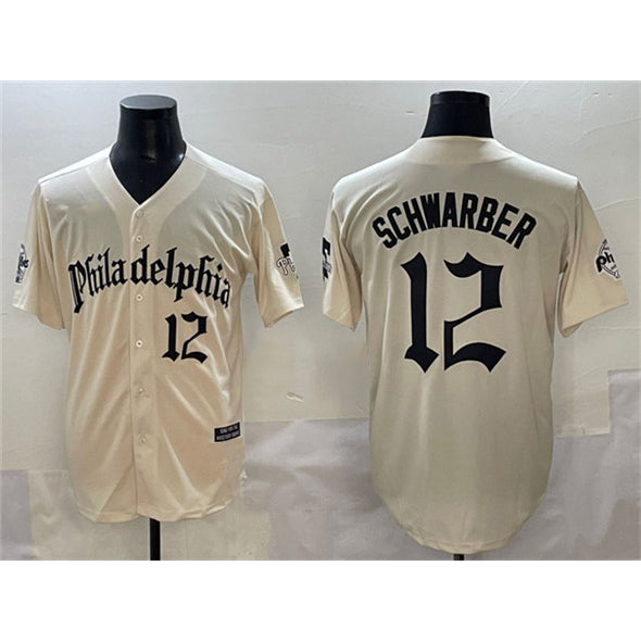 Boles  Philadelphia Phillies #12 Kyle Schwarber Cream  Gothic Vapor Limited Stitched Jersey