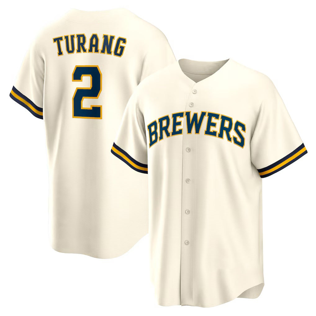 Boles    Milwaukee Brewers #2 Brice Turang Cream  Home Replica Jersey