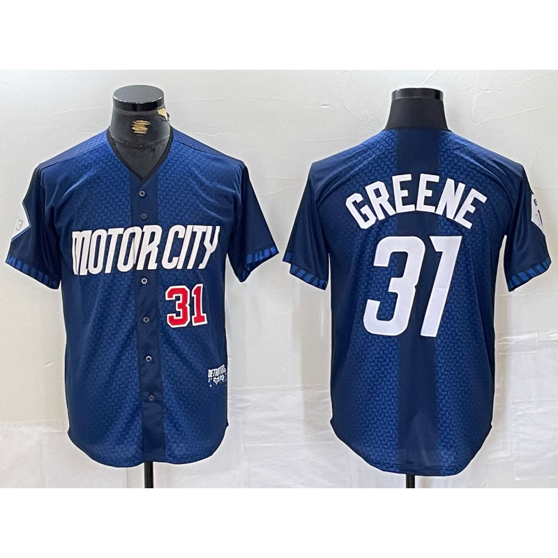 Boles Detroit Tigers #31 Riley Greene Number 2024 Navy  City Connect Cool Base Limited Stitched Jersey