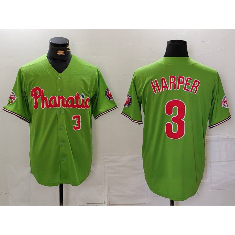 Boles  Philadelphia Phillies #3 Bryce Harper Number Green  With Patch Stitched Cool Base Jersey