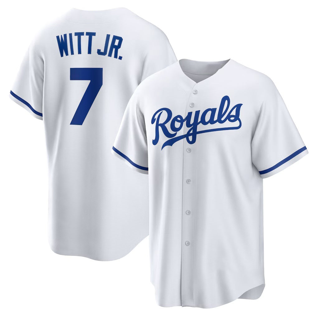 Boles  Kansas City Royals #7 Bobby Witt Jr. White  Home Replica Player Jersey