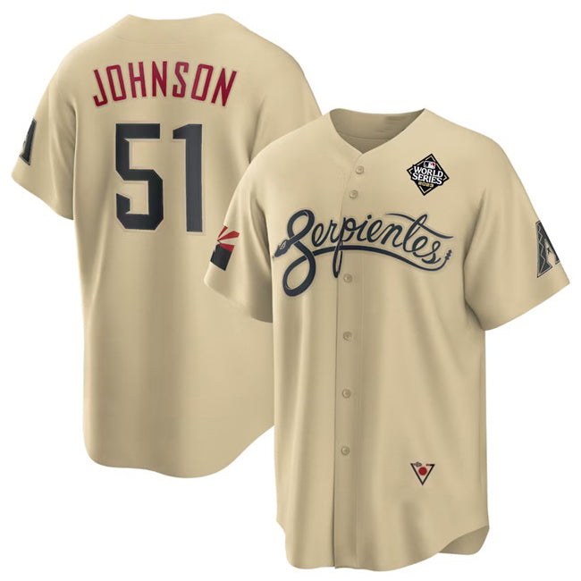 Boles  Arizona Diamondbacks #51 Randy Johnson Gold  2023 World Series City Connect Cool Base Stitched Jersey