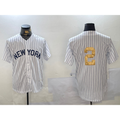 Boles  New York Yankees #2 Derek Jeter White  Pinstripe Without Name Fashion Cool Base Jersey 2