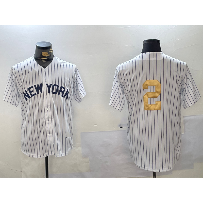 Boles  New York Yankees #2 Derek Jeter White  Pinstripe Without Name Fashion Cool Base Jersey 2